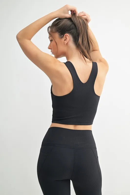 Neck Soft Ribbed Racerback Active Bra