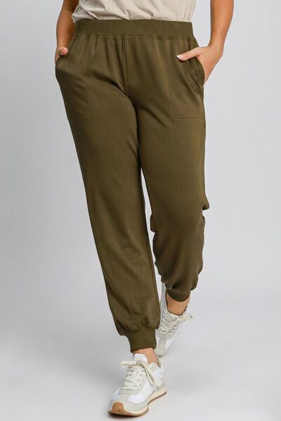Full Size High Rise Elastic Waist Knit Joggers with Pockets Plus Size