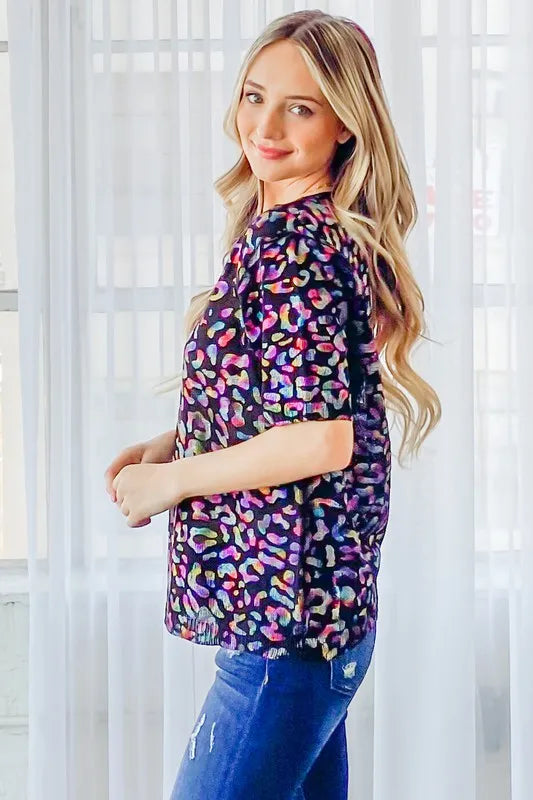 Leopard Foil Printed Half Sleeve Summer Sweater
