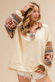 French Terry Knit and Aztec Print Mixed Top