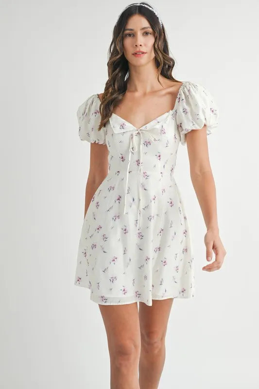 Floral Print Puff Sleeve Mini Dress