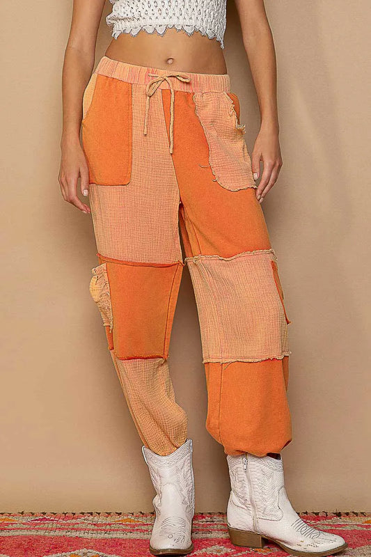 Patchwork Cargo Joggers with Drawstring Waist