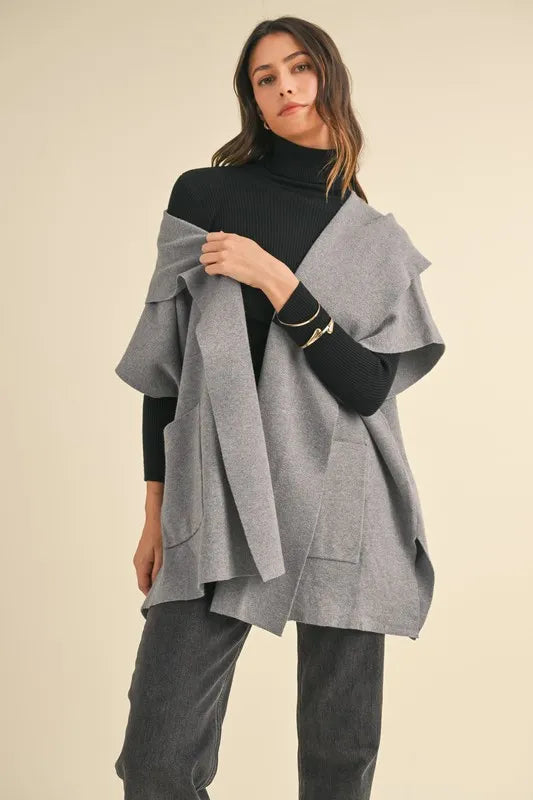 Knit Open Front Hooded Cardigan With Pocket
