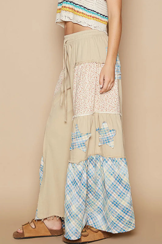 Star Accent Contrast Drawstring Relaxed Fit Pants
