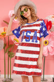 American Flag Theme Usa Print Sequin Dress