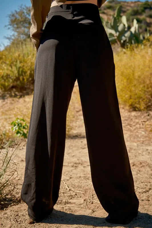 High Waist Front Pleat Wide Legs Pants