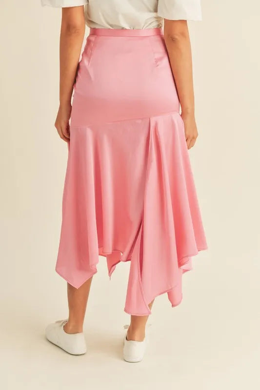 Satin Handkerchief Asymmetrical Hem Midi Skirt