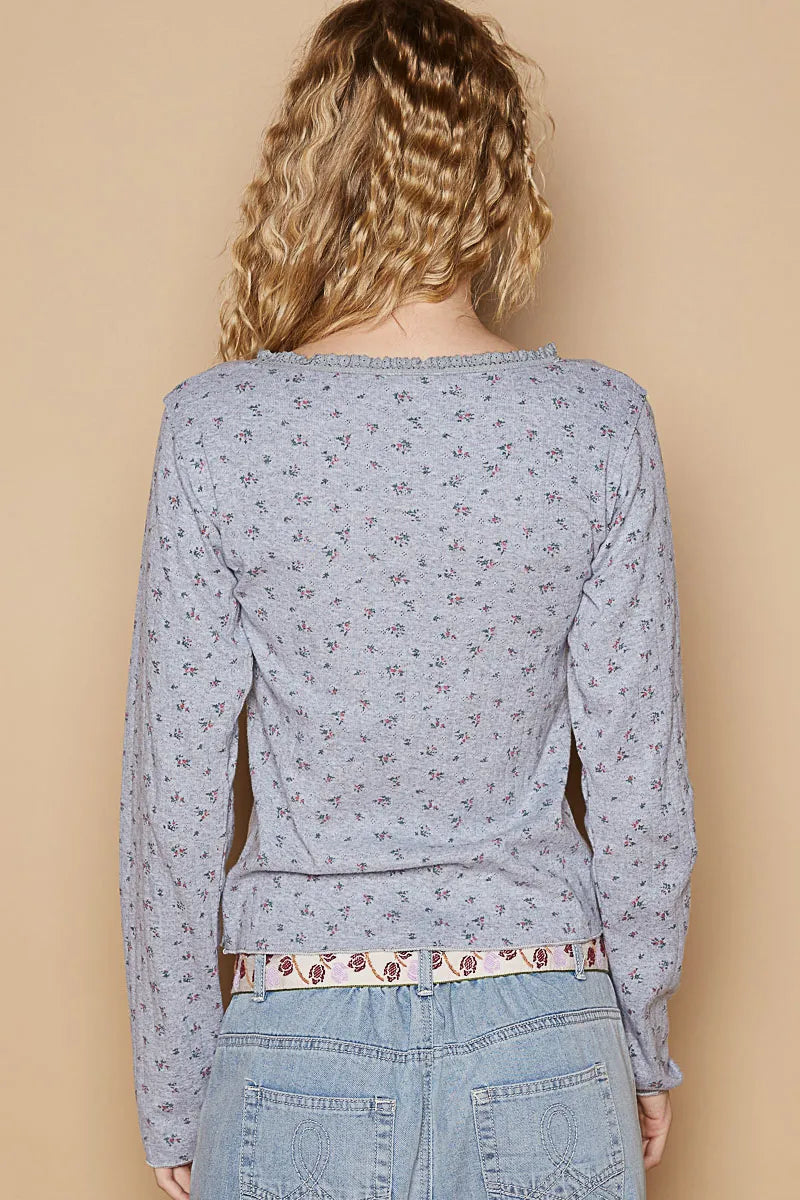 Twisted Front Floral Long Sleeve Top
