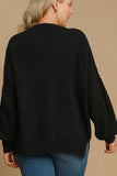 Full Size Side Slit Wool Blend Round Neck Sweater Plus Size
