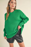 Ribbed Hem Side Slit Round Neck Sweater