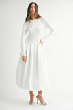 Ribbed Poplin Mix Midi Sweater Dress