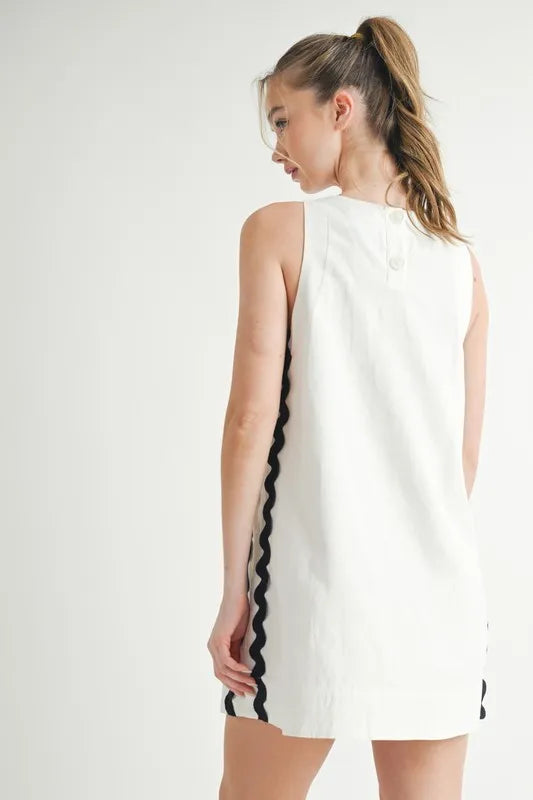 Linen Mix Side Ric Rac A-Line Mini Dress