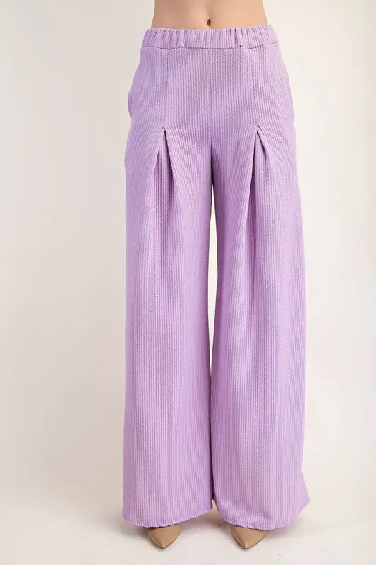 Full Size Textured Wide-Leg Pants with Pockets Plus Size