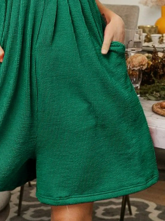 Crinkle Ribbed Wide Leg Short Romper