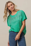 Rhinestone Beaded Short Sleeve Top