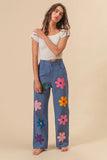 Flower Print Straight Legs Pants