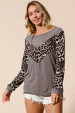 Leopard Panel Knit Pullover with V-Shape Design