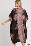 Paisley Floral Print Open Front Short Sleeve Kimono