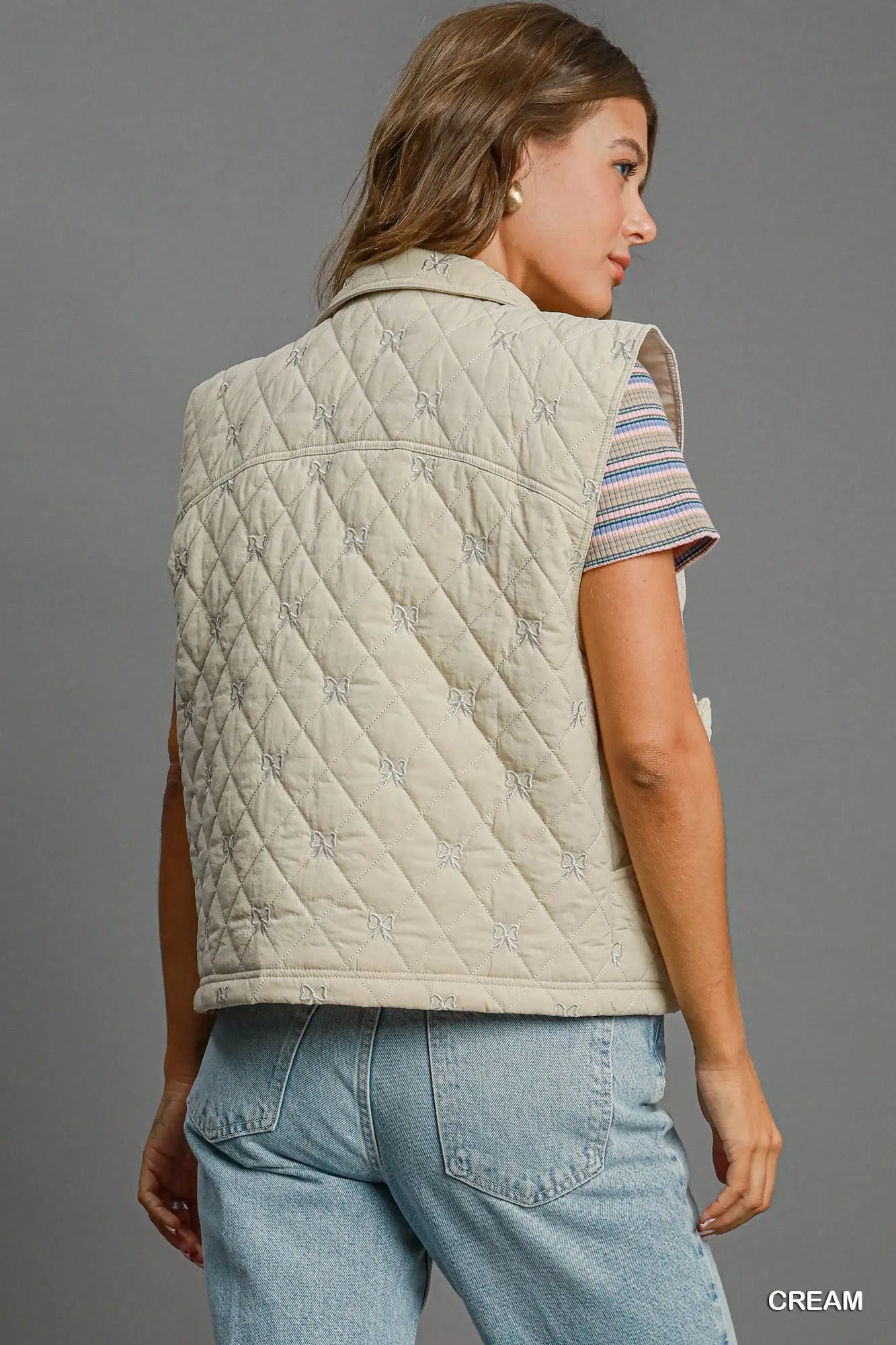 Quilted Vest Coat with Bow Accents