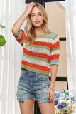 Striped 3/4 Sleeves Sweater Top