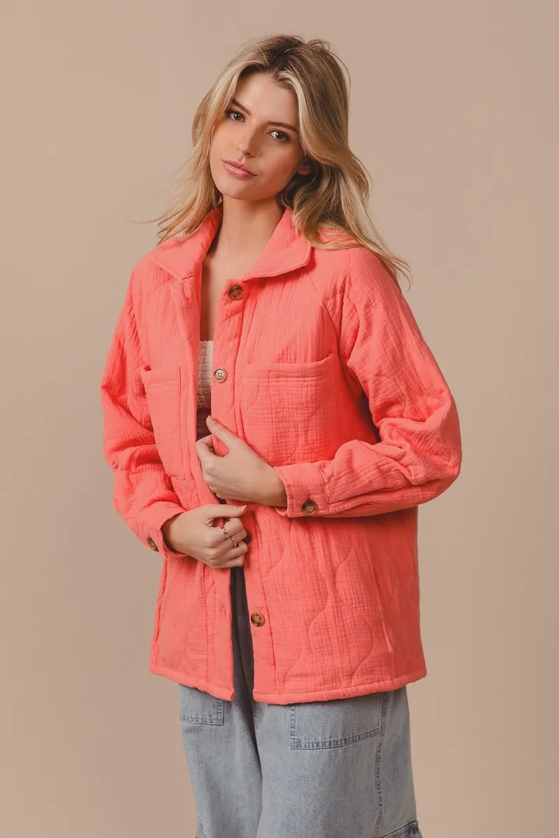 Quilted Long Sleeve Gauze Shirt Jacket