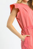 Elegant Flutter Sleeve Drawstring Pocket Dress