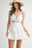 Lace Eyelet Ruffle Mini Dress With Front Cutout