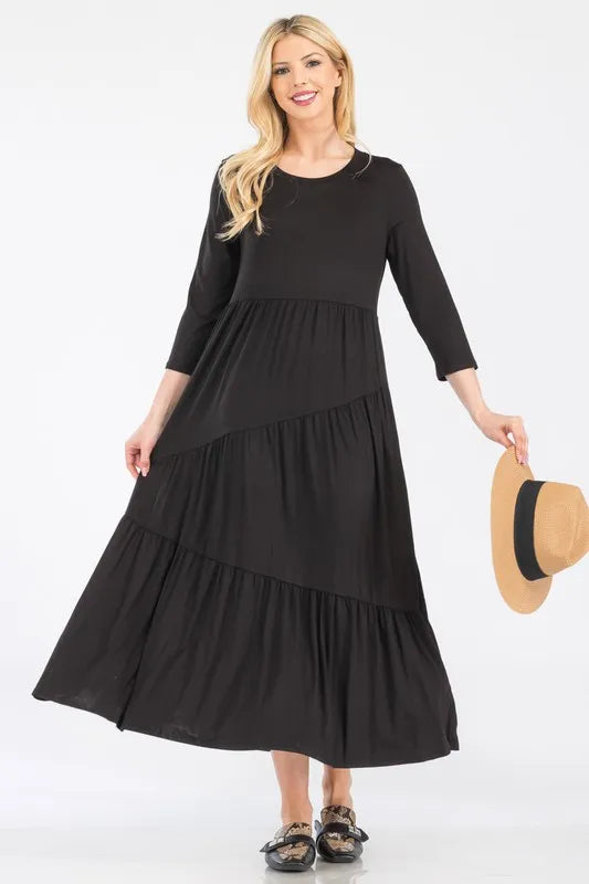 Full Size Asymmetric Tiered Midi-Dress Plus Size