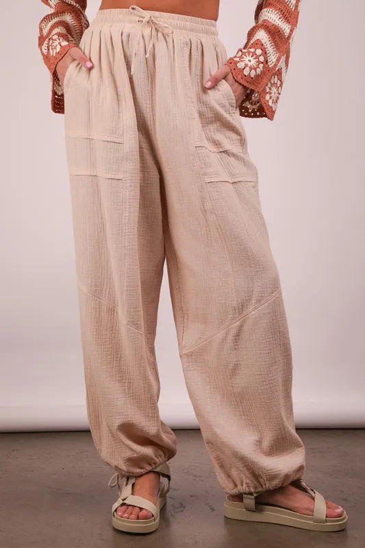 Wide Leg Gauze Solid Pants