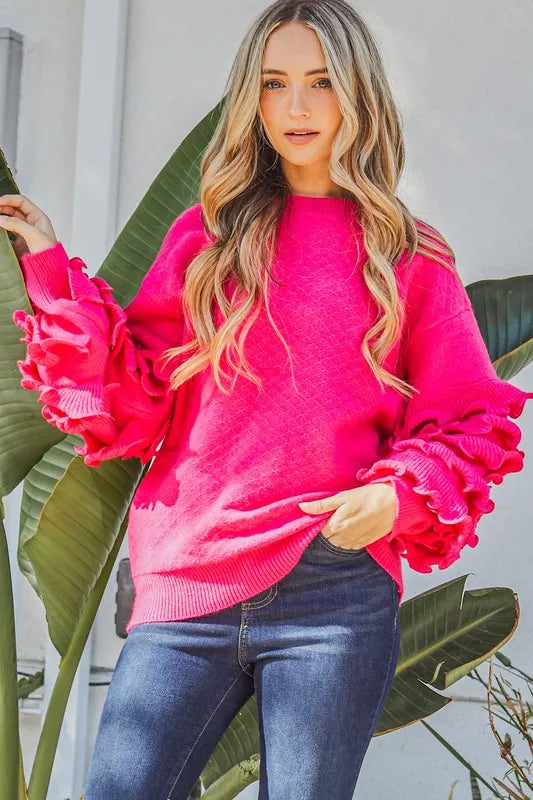 Puffy Ruffles Sleeve Cozy Sweater