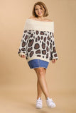 Full Size Leopard Off-Shoulder Long Sleeve Sweater Plus Size