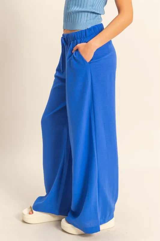 Elasticized Waist Wide Leg Pants