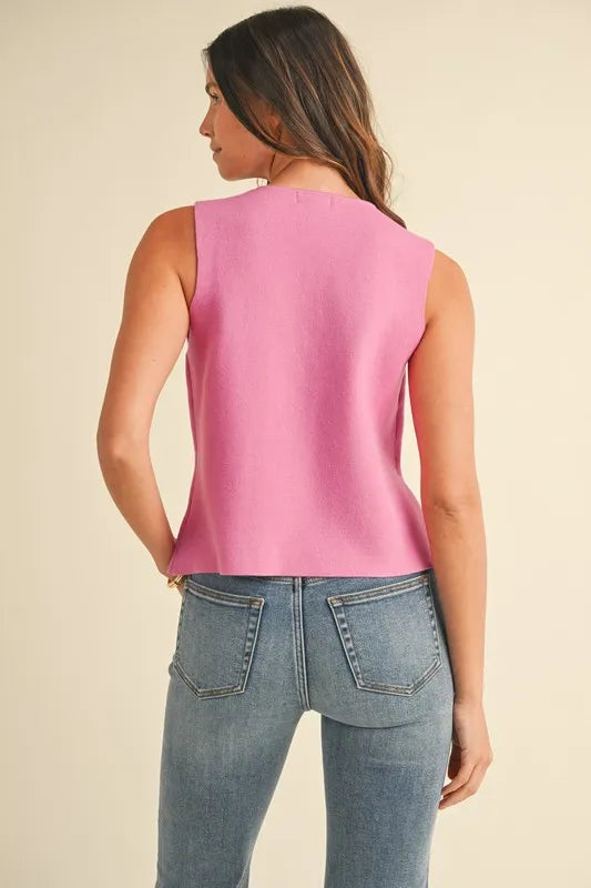 Metal Button Detail Crop Sweater Vest