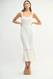 Ruffled Hem Sleeveless Crochet Knit Midi Dress