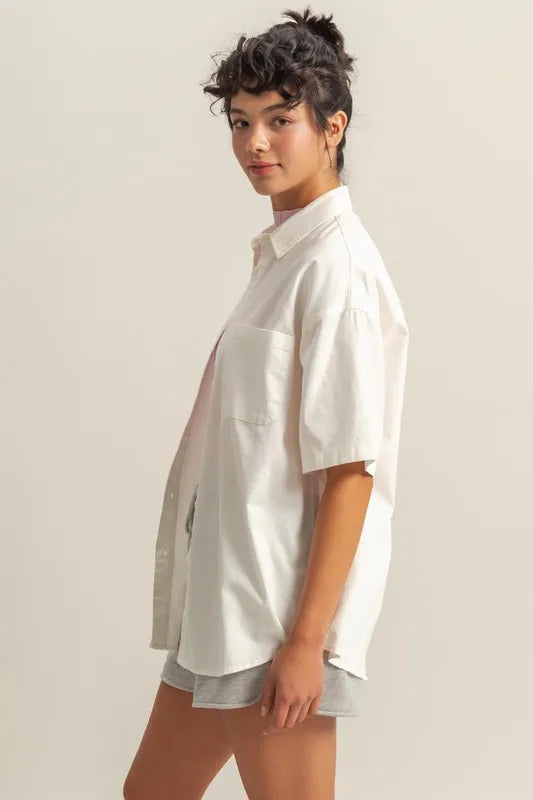 Short Sleeve Button Down Oversized Shirt