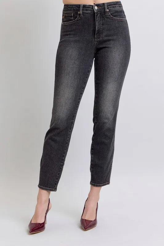 Full Size Midi Rise Tummy Control Slim Jeans Plus Size