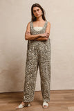 Leopard Print Adjustable Strap U Neck Jumpsuit
