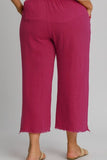 Full Size Raw Hem Elastic Waist Wide Leg Pants Plus Size