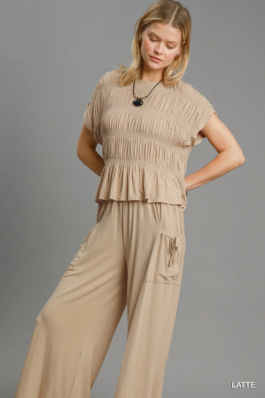 Knit Smocked Short Sleeve Top