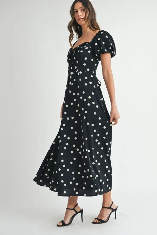 Polka Dot Puff Sleeve Midi Dress