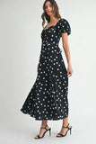 Polka Dot Puff Sleeve Midi Dress