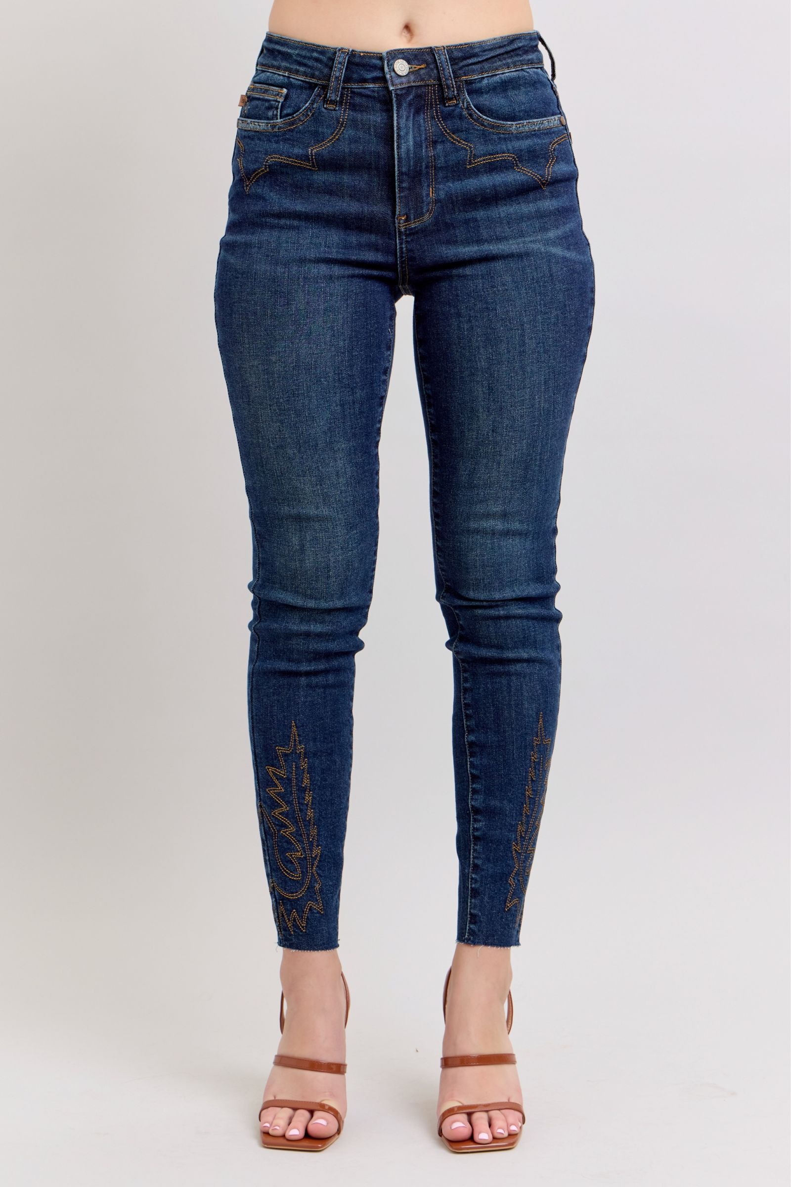 Full Size Embroidered High Rise Skinny Jeans Plus Size