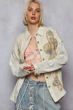 Crochet Sleeve Floral Patch Shirt with Exposed Seams