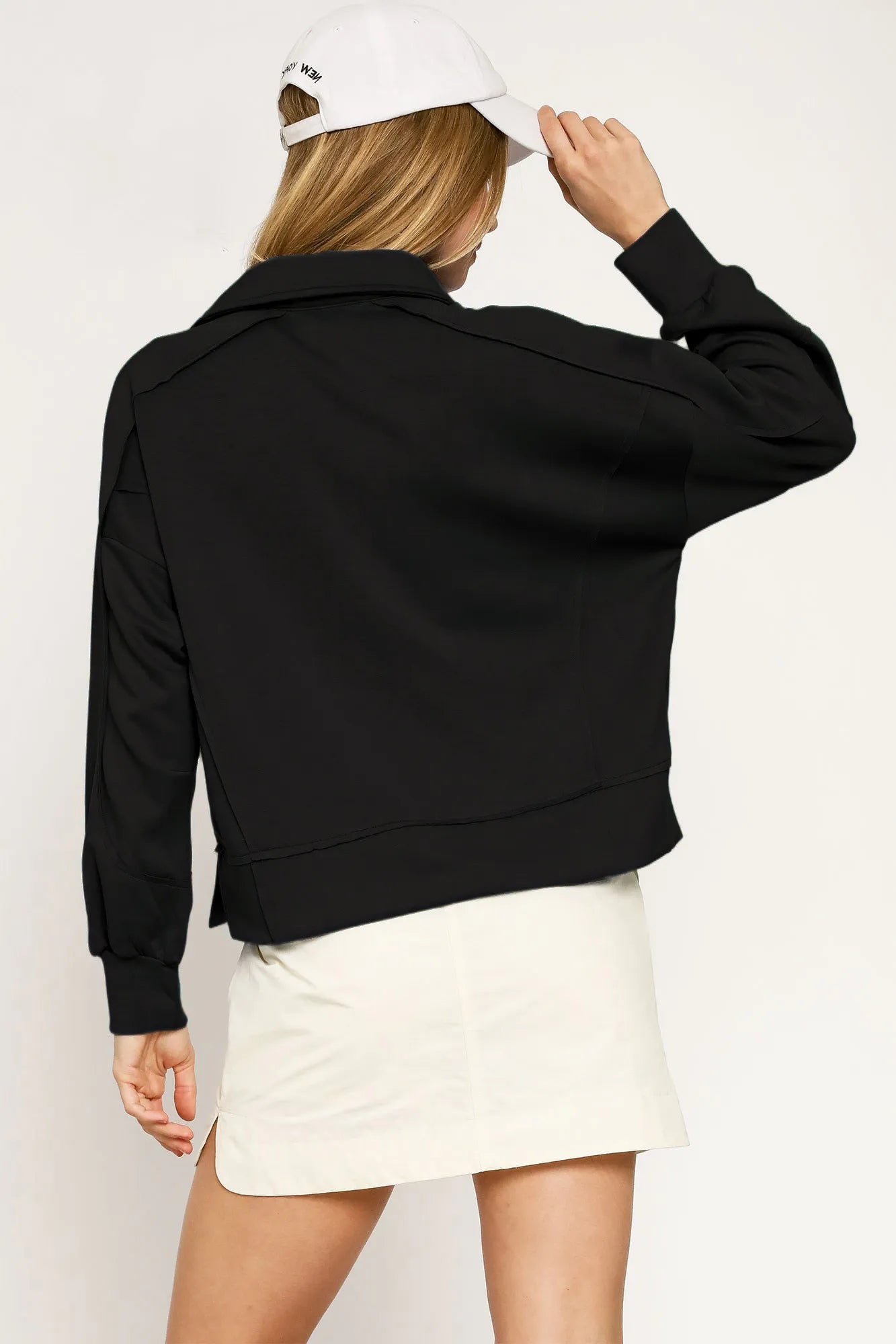 Raw Hem Long Sleeve Collared Top for Chic Style