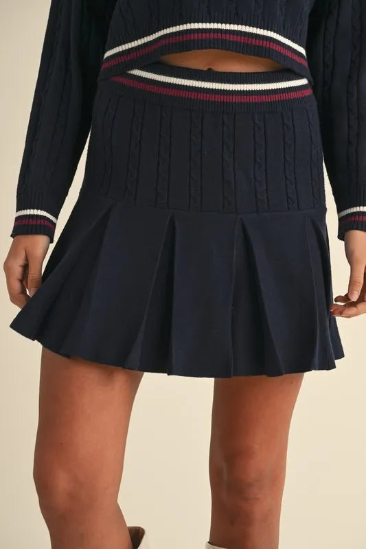 Cable-Knit Top and Pleated Skirt Sweater Set