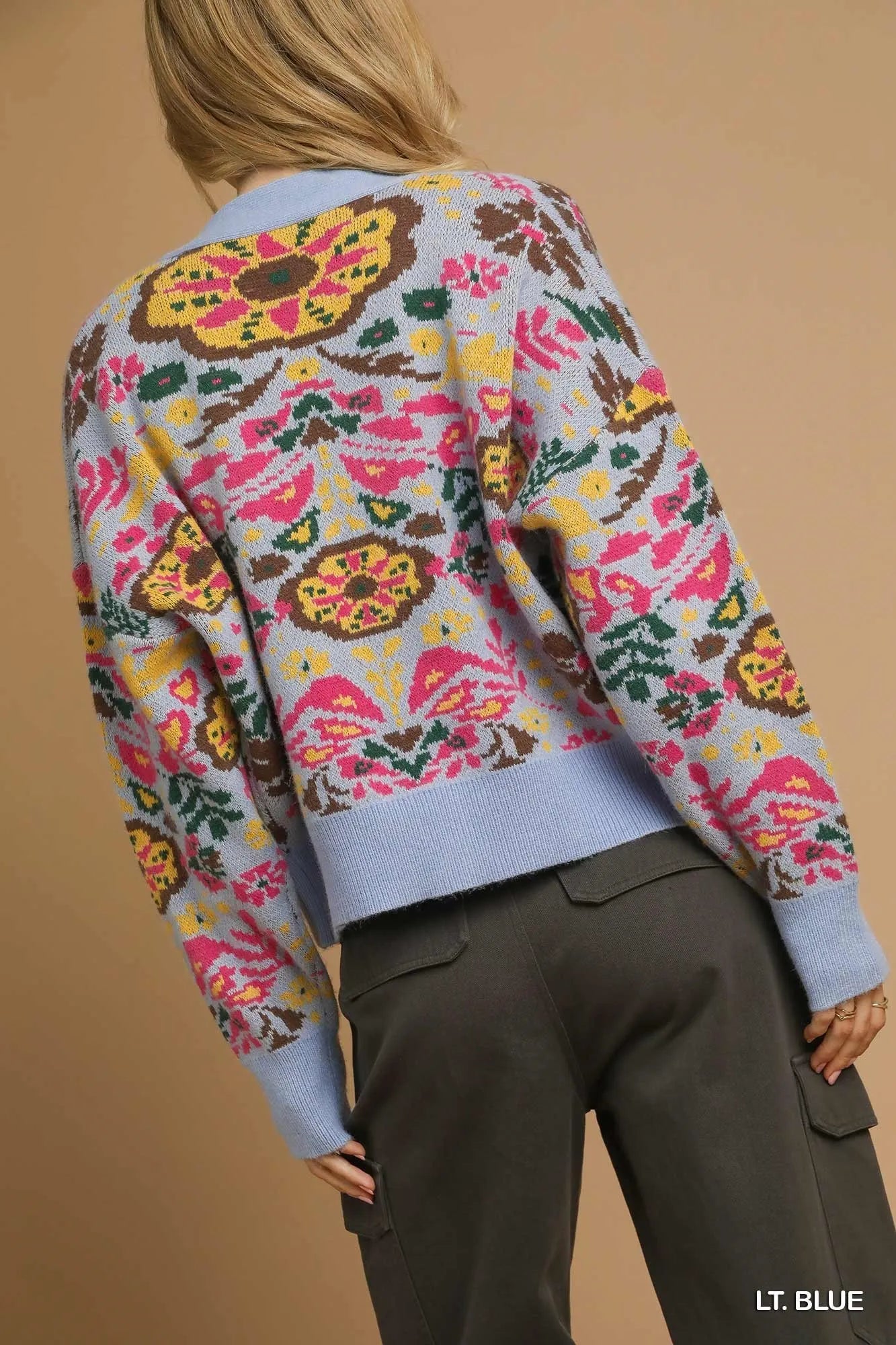 Floral Button-Up Knit Cardigan