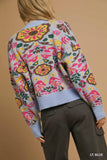 Floral Button-Up Knit Cardigan