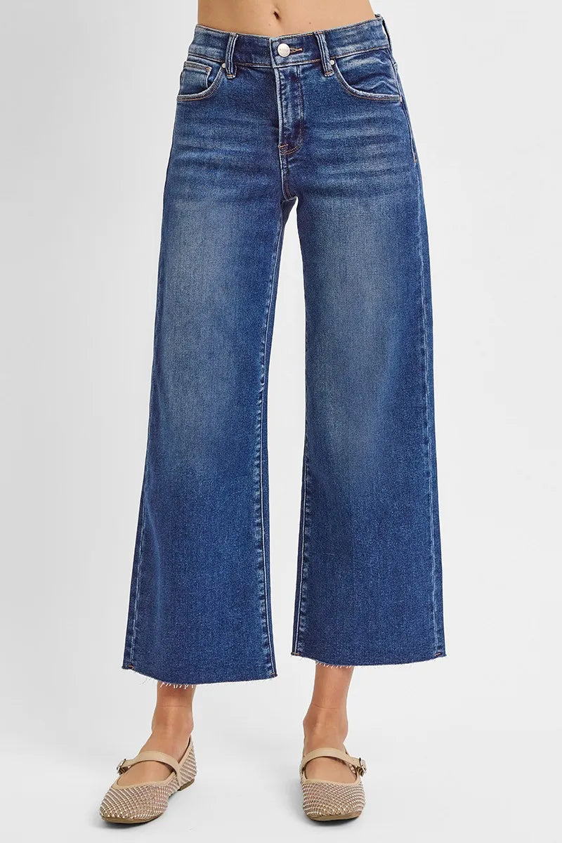 High-Rise Cropped Wide Leg Denim Pants
