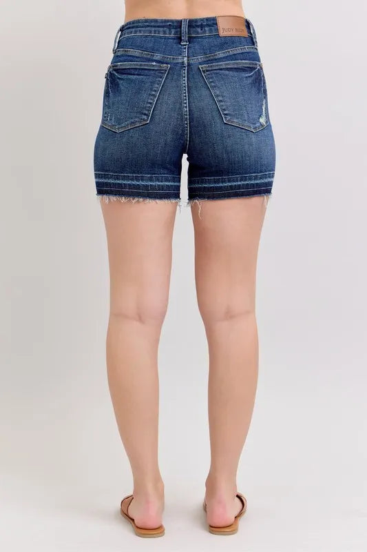 High Waist Tummy Control Destroy Release Hem Denim Shorts