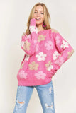Full Size Floral Popped 2-Tone Sweater Top Plus Size
